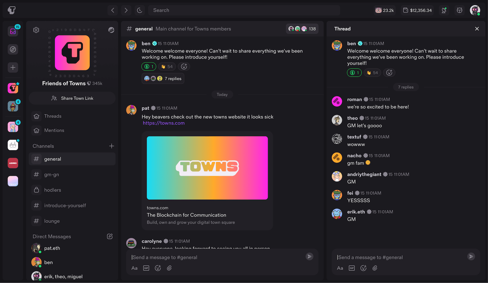 Towns screenshot, showing the announcement channels.